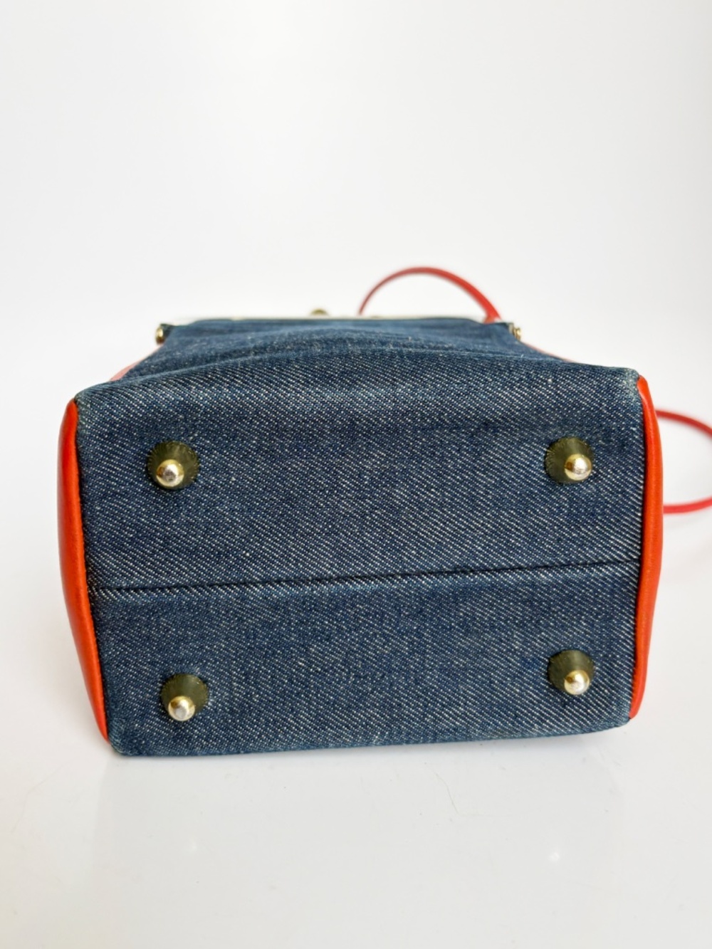 1970s Bonnie Cashin for Coach Red Leather Denim Double Entry Swinger Bag Rare - Picture 14 of 17